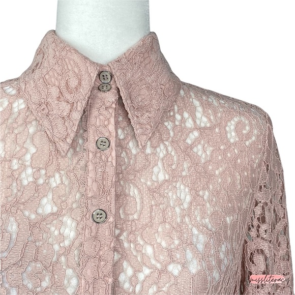 Halogen x Atlantic-Pacific Nordstrom Women’s Blush Pink Sheer Floral Lace Blouse - Picture 2 of 15